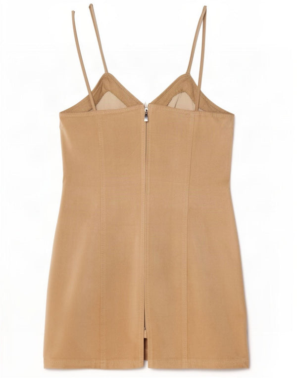 Vintage Damen Ärmelloses Wildleder-Etuikleid UK 8 Small Beige Leder