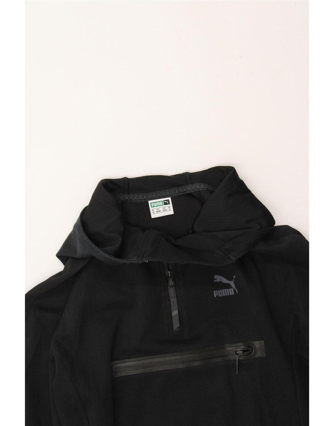 PUMA Mens Graphic Zip Neck Hoodie Jumper Medium Black Cotton Vintage Puma and Second-Hand Puma from Messina Hembry 