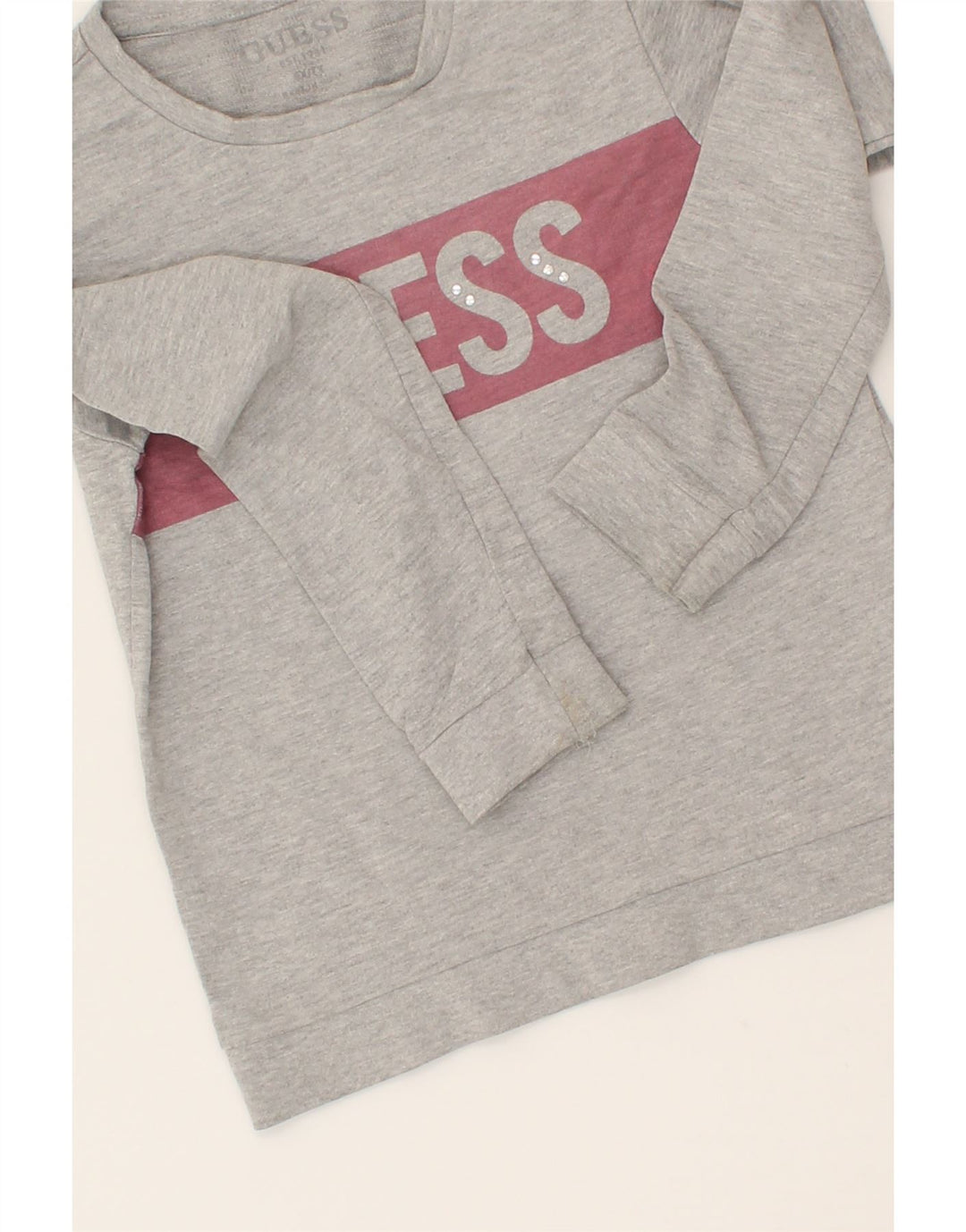 GUESS Girls Graphic Sweatshirt Jumper 6-7 Years Grey Cotton Vintage Guess and Second-Hand Guess from Messina Hembry 