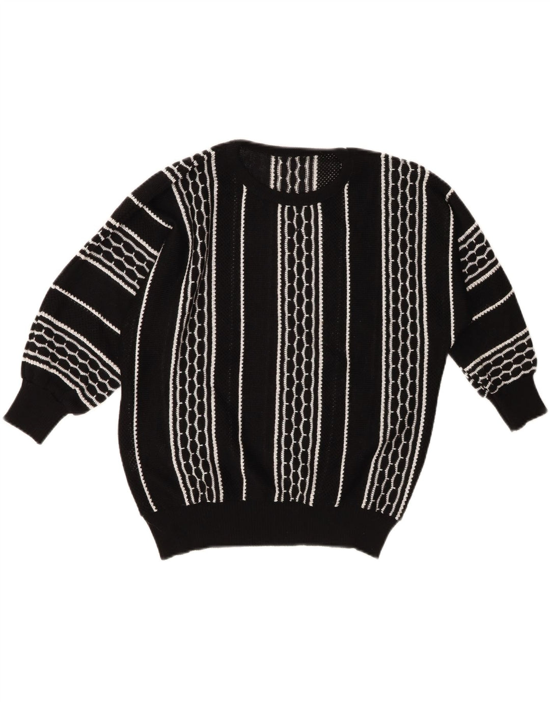 Vintage Damen Pullover mit U-Boot-Ausschnitt EU 46 XL Schwarz gestreift Polyacryl