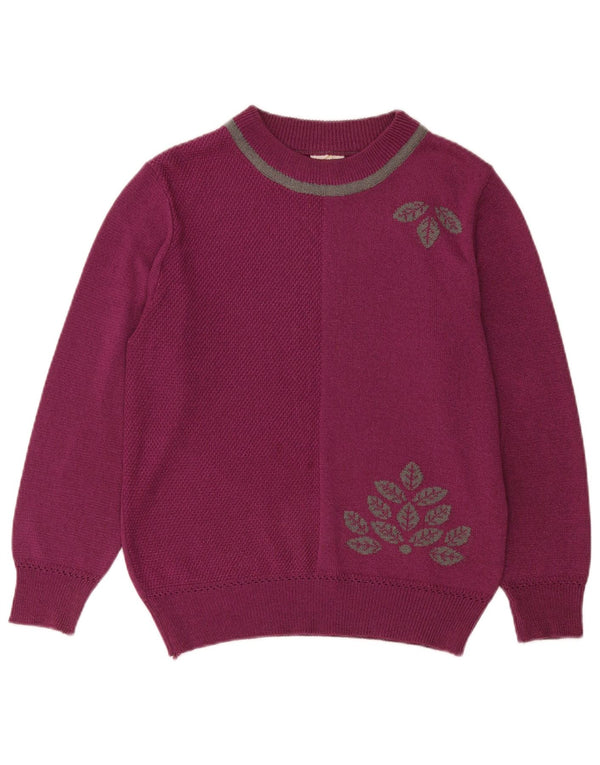 Vintage Damen Übergroßer Pullover mit Rundhalsausschnitt IT 40 Small Purple Floral