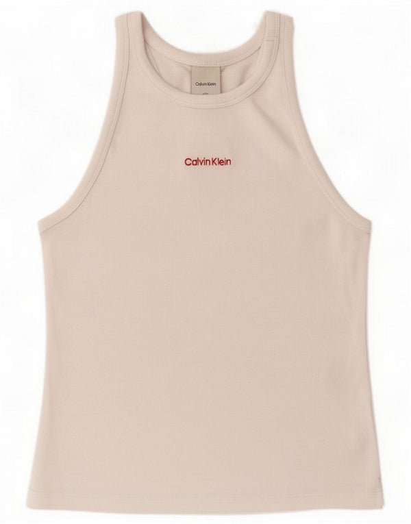 Calvin Klein Womens Graphic Vest Top UK 12 Medium White Cotton