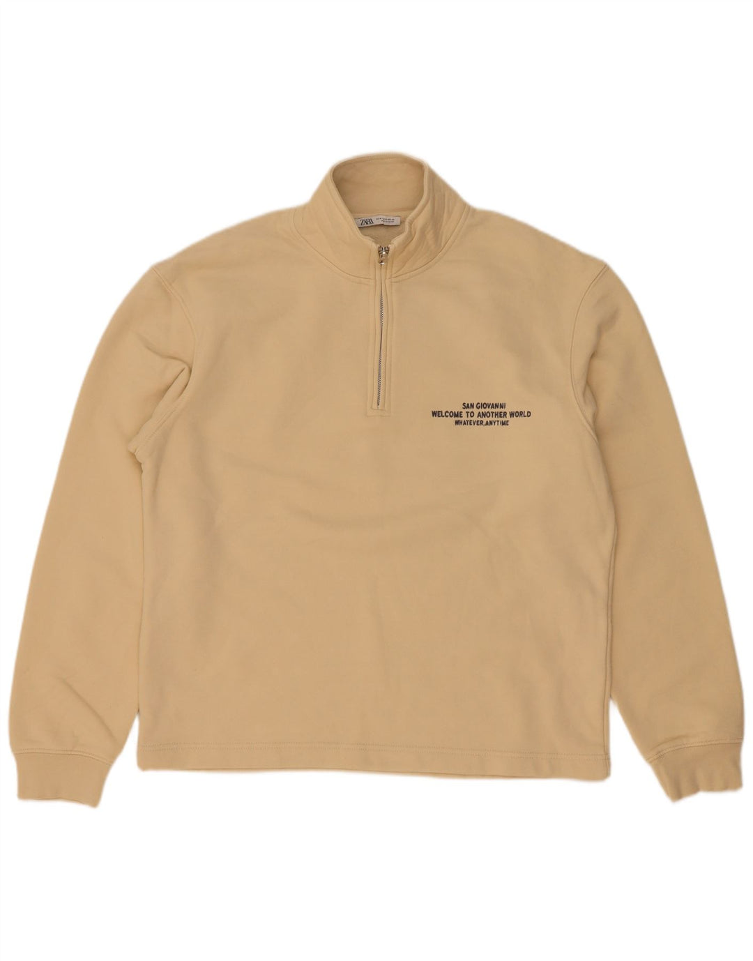Zara Herren-Sweatshirt mit grafischem Reißverschluss, mittelbeige Baumwolle