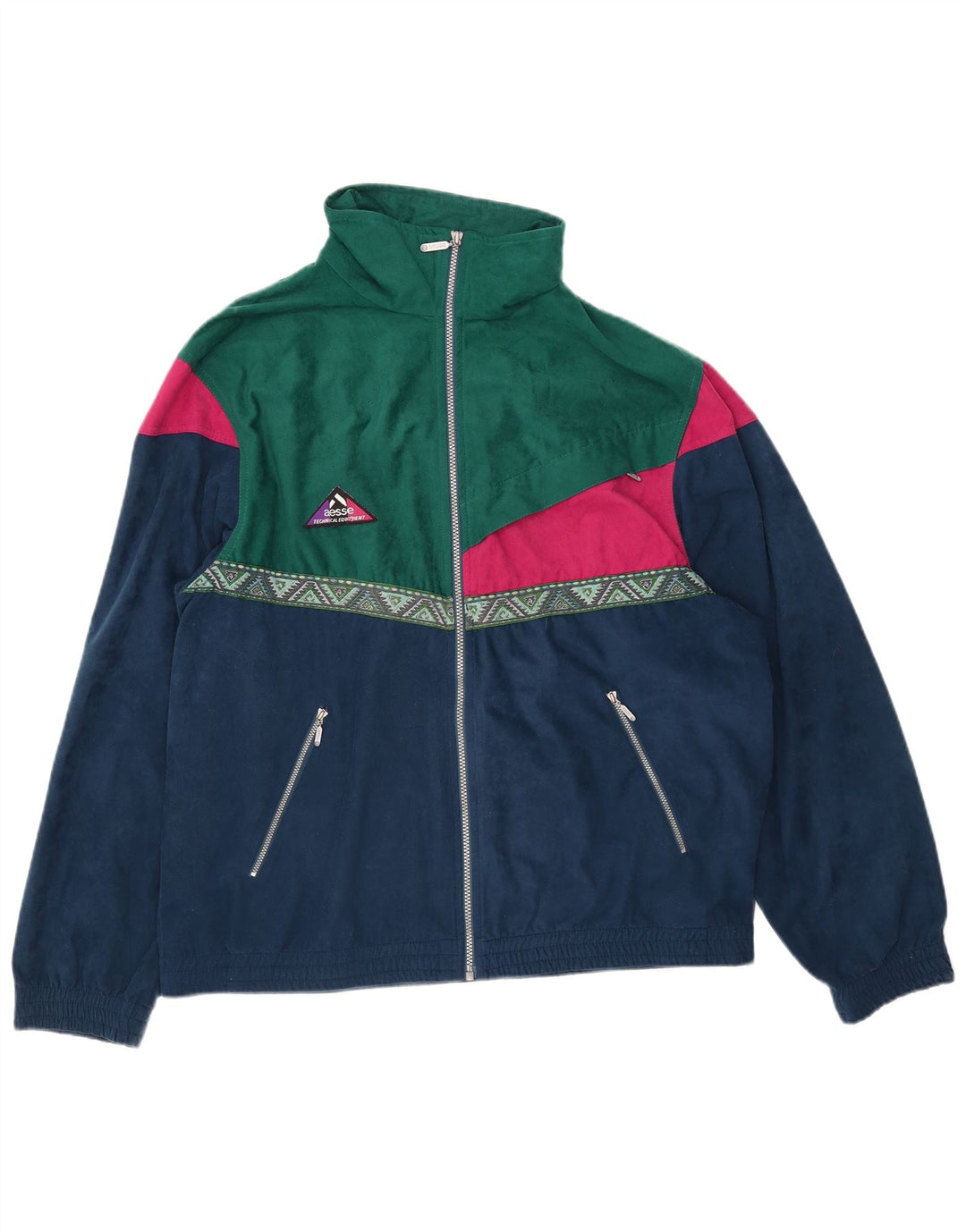Aesse Herren-Trainingsanzug-Oberteil aus Velours, 2XL, Marineblau, Farbblock-Polyester