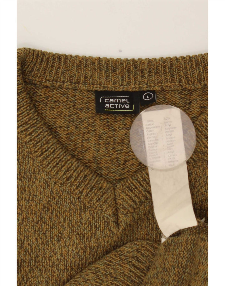 Camel Active Herren-Pullover mit V-Ausschnitt, große Khaki-gefleckte Baumwolle