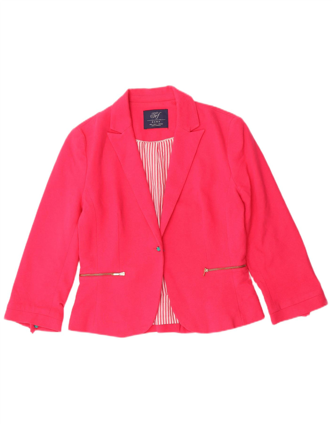 Zara Damen Crop 1 Button Blazer Jacke UK 14 Große rosa Baumwolle