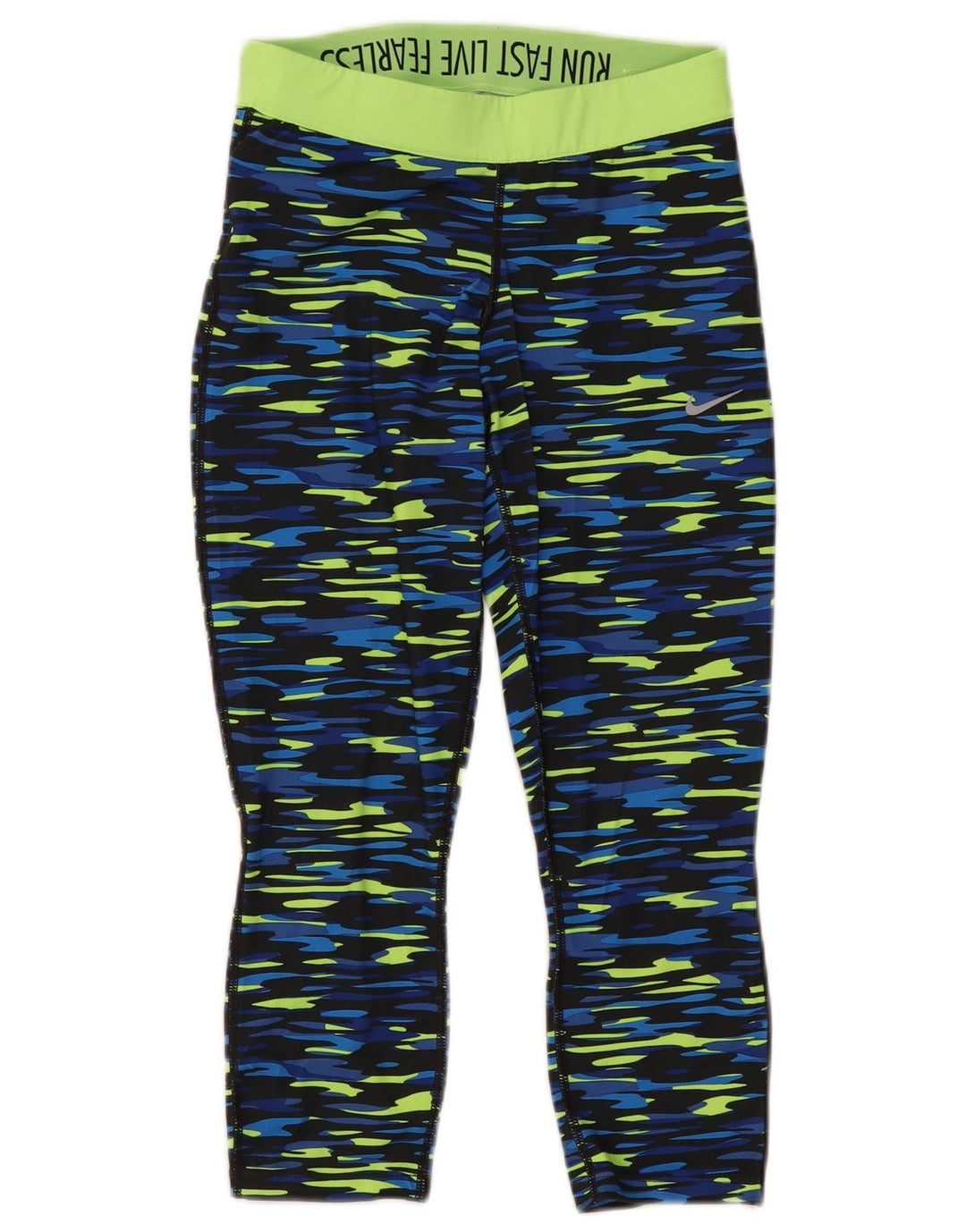 Nike Damen Dri Fit Capri Leggings UK 10 Small Blue Camouflage Polyester