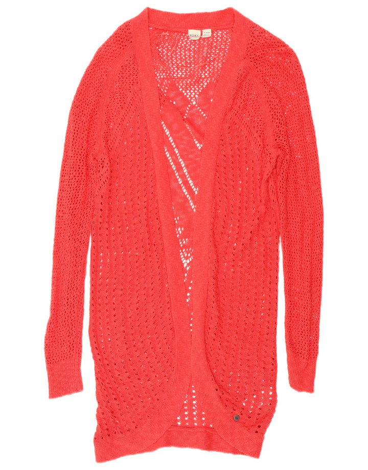 ROXY Damen-Longline-Häkel-Cardigan-Pullover UK 18 XL Rote Baumwolle