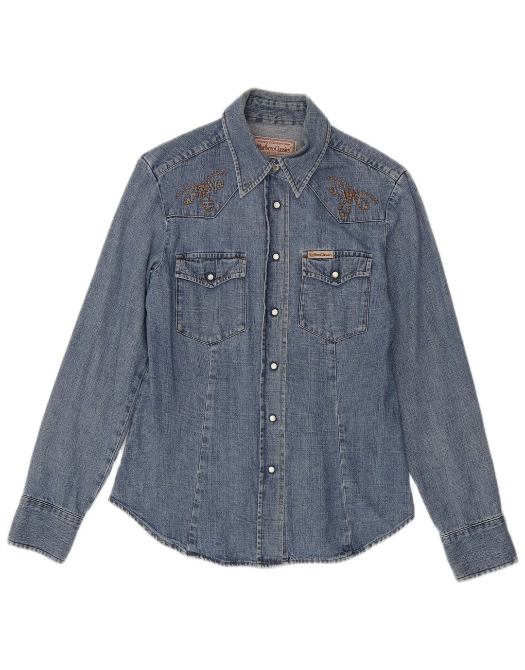 Marlboro Classics Damen Slim Fit Jeanshemd UK 12 Mittelblaue Baumwolle