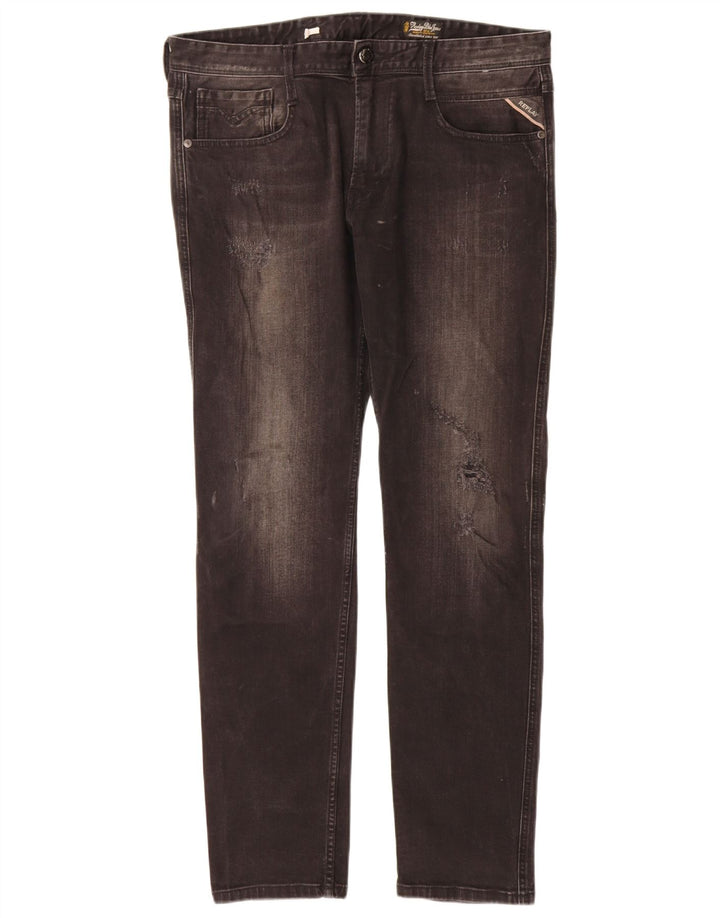 Replay Damen Distressed Slim Jeans W34 L32 Schwarz