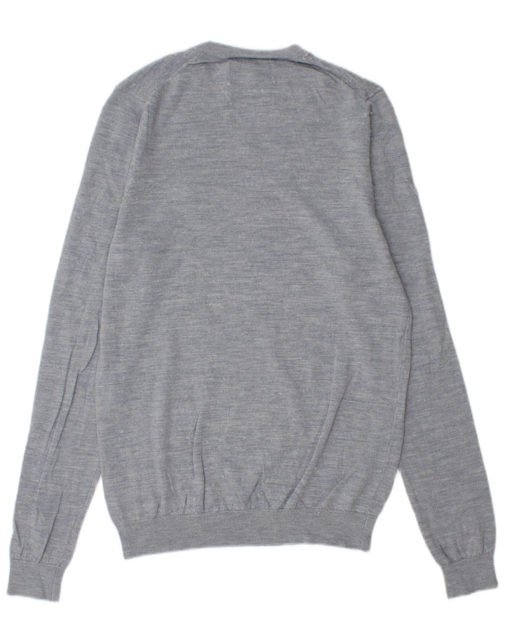 Marks & Spencer Herren-Pullover mit V-Ausschnitt, klein, blau gefleckte Merinowolle