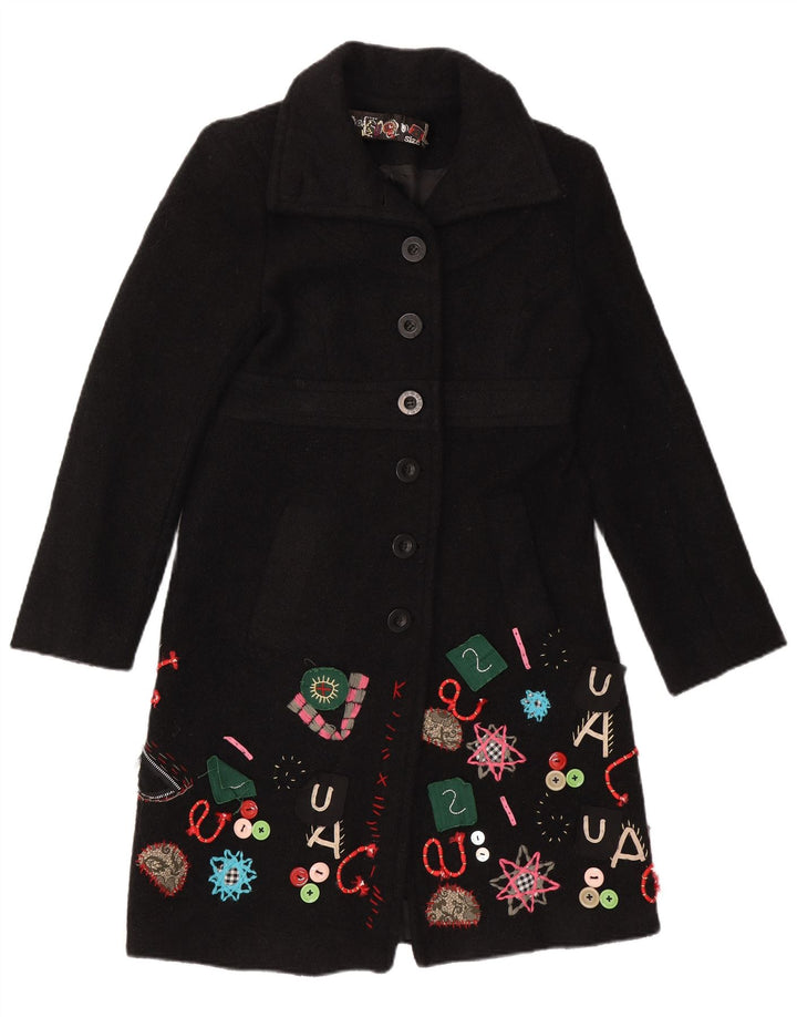Desigual Damen-Mantel mit abstraktem Muster, EU 40, Mittelschwarz