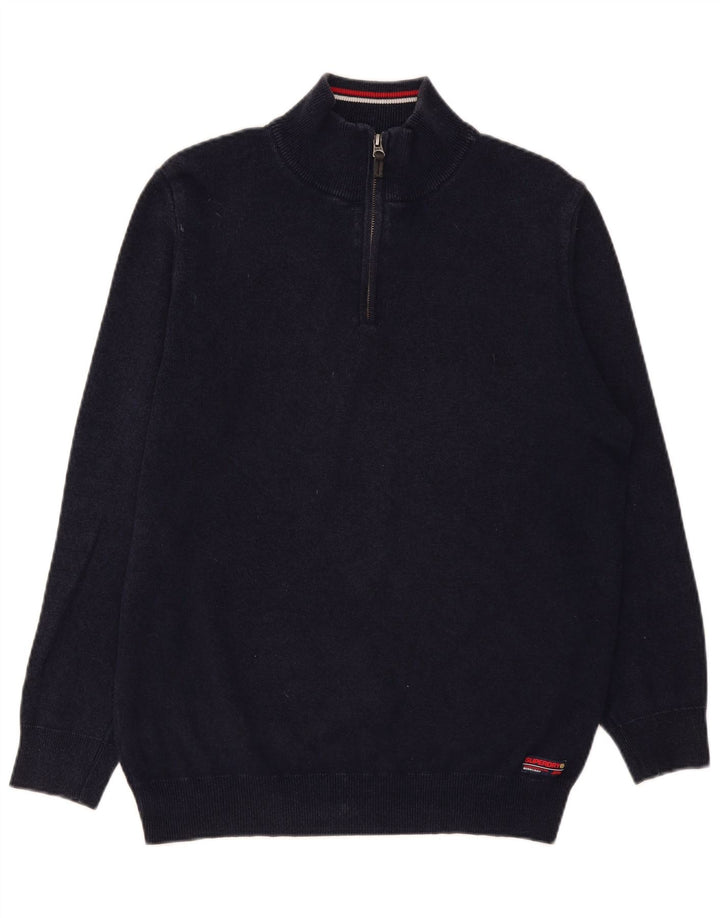 Superdry Herren-Pullover mit Reißverschluss am Hals, XL, Marineblau, Baumwolle