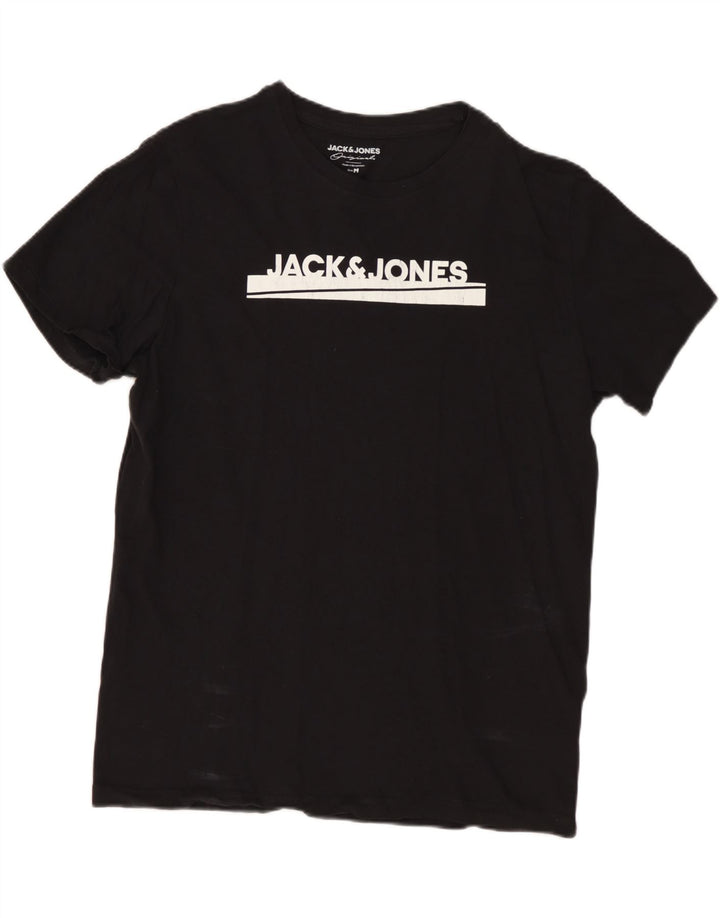 JACK & JONES Herren Grafik-T-Shirt-Oberteil aus mittelschwarzer Baumwolle