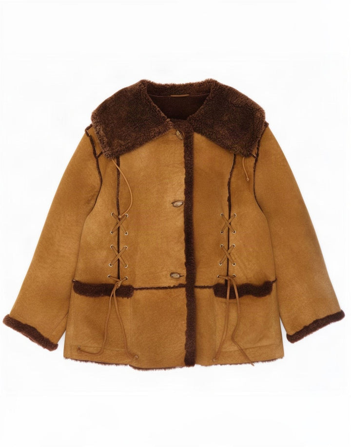 Enrico Mandelli Damen Lammfelljacke IT 46 Large Braun Colourblock