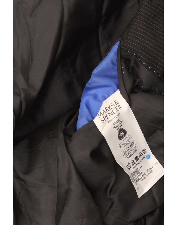 Marks & Spencer Herren-Blazer mit 2 Knöpfen, Größe 42, groß, schwarzer Nadelstreifen
