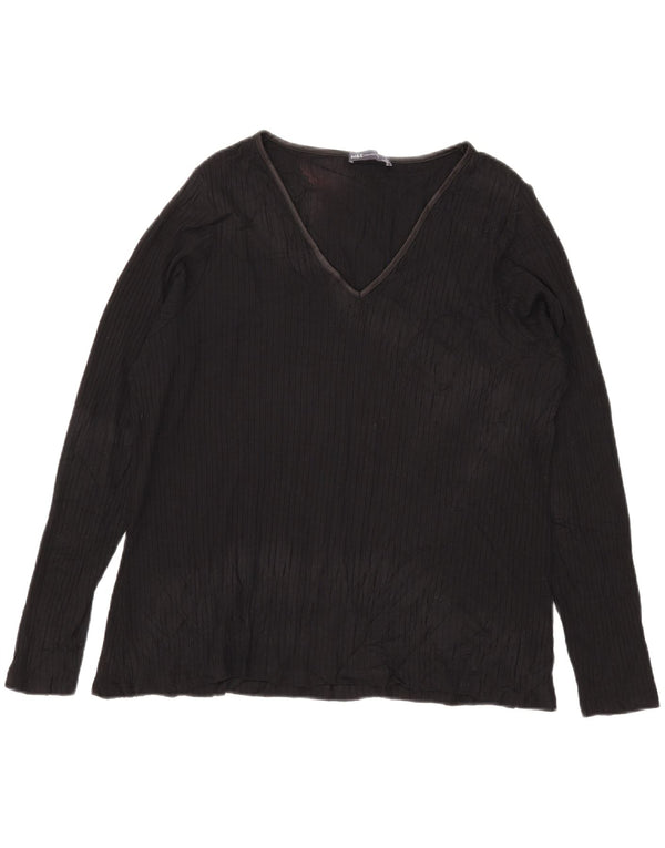 Marks & Spencer Damen Top Langarm UK 24 4XL Schwarze Viskose