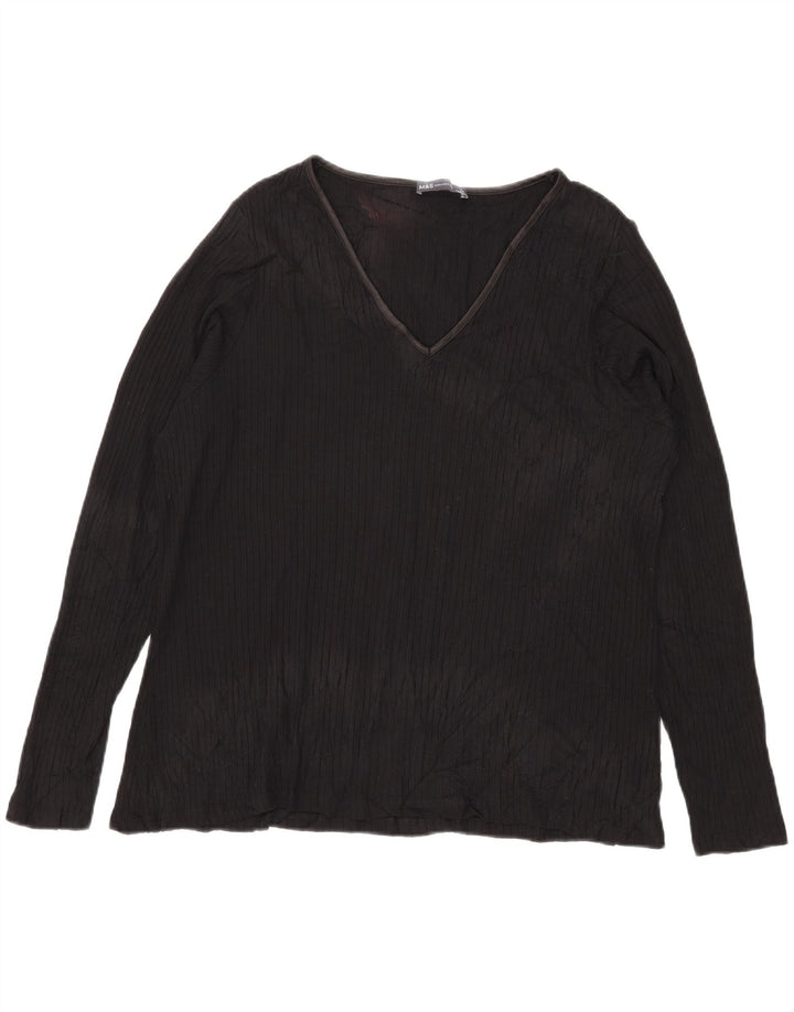 Marks & Spencer Damen Top Langarm UK 24 4XL Schwarze Viskose