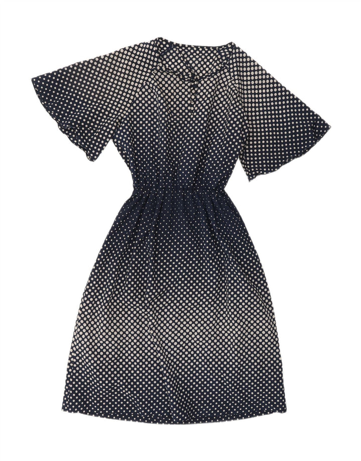 VINTAGE Womens A-Line Dress UK 14 Medium Navy Blue Polka Dot Vintage Vintage and Second-Hand Vintage from Messina Hembry 