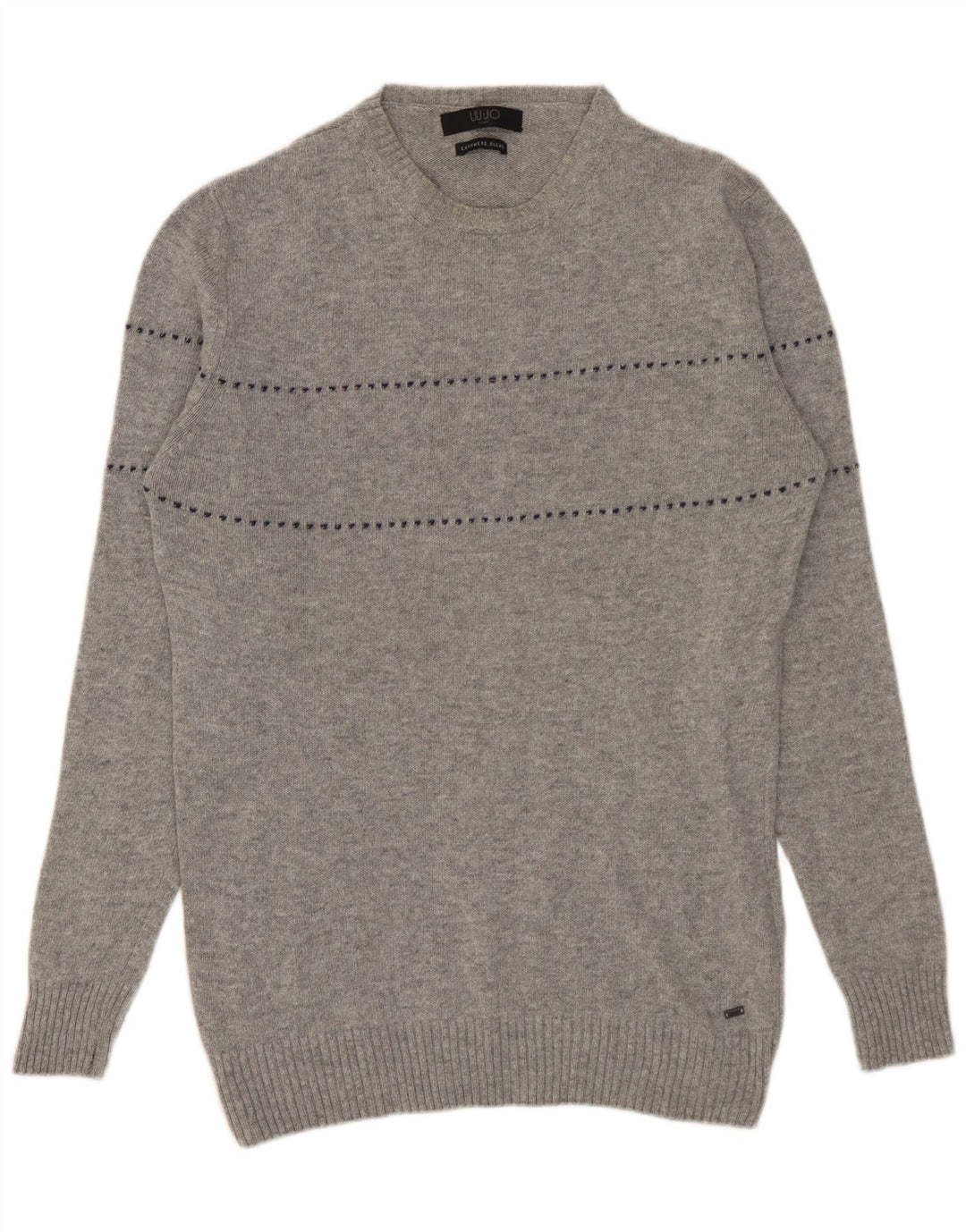 Liu Jo Herren-Pullover mit Rundhalsausschnitt, groß, grau gestreift, Wolle