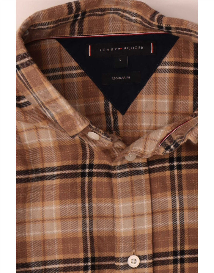 Tommy Hilfiger Herren-Flanellhemd mit normaler Passform, groß, braun kariert, Baumwolle