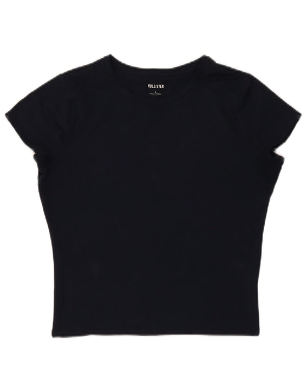 Hollister Damen Crop T-Shirt Top UK 14 Large Schwarz Polyester