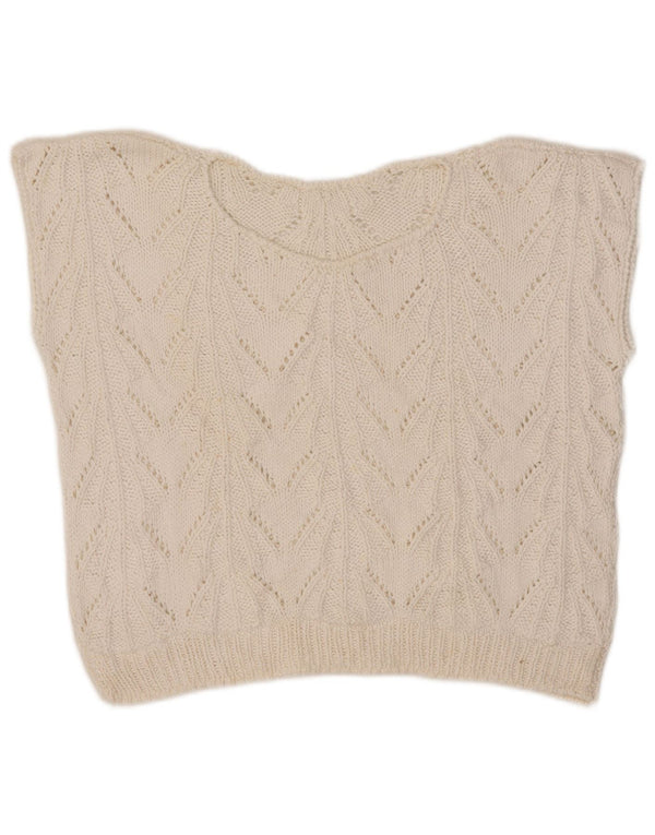 Vintage Damen Crop Weste Tank Top UK 12 Medium Weiß