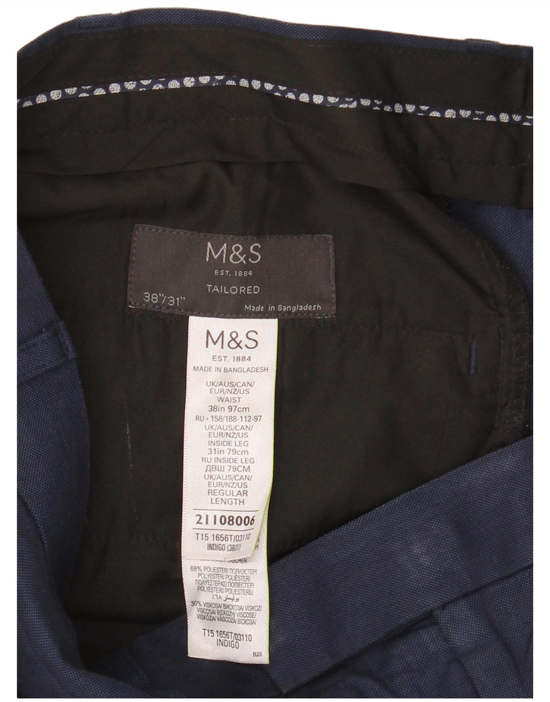 Gerade Herren-Anzughose von Marks & Spencer, W38, L31, marineblaues Polyester