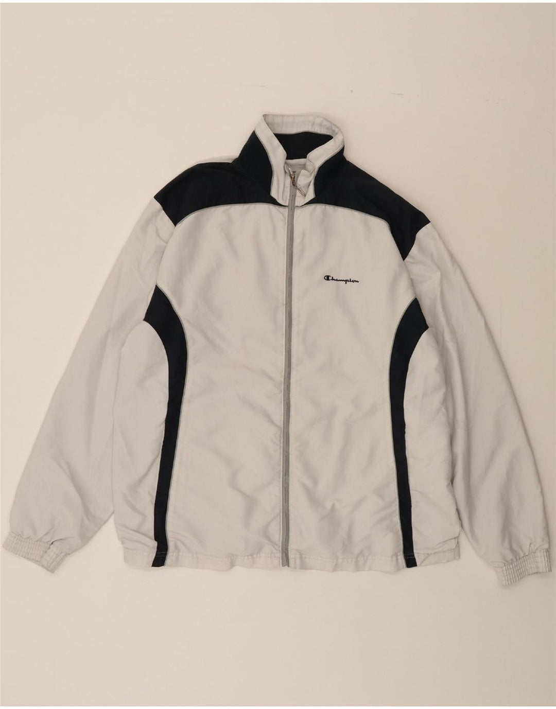 CHAMPION Mens Tracksuit Top Jacket XL Off White Colourblock Polyamide Vintage Champion and Second-Hand Champion from Messina Hembry 