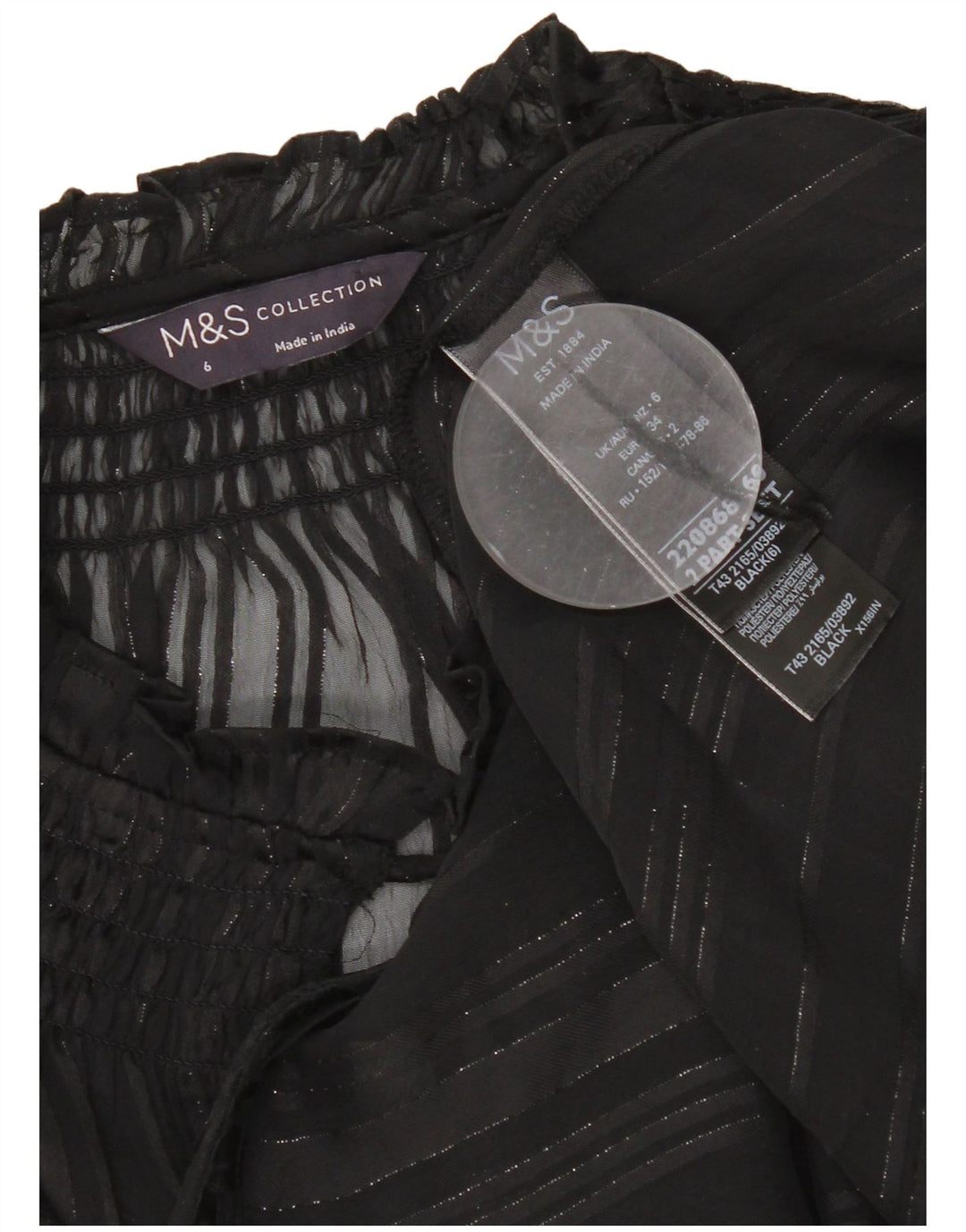 Marks & Spencer Damen Übergroßes, langärmliges, durchsichtiges Top, UK 6 XS, Schwarz
