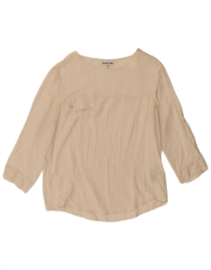 Lacoste Damen-Blusenoberteil mit 3/4-Ärmeln, Größe 38, mittlere, cremefarbene Baumwolle