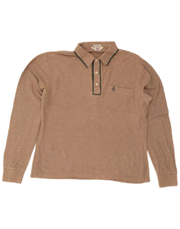 Penguin Herren Heritage Langarm-Slim-Fit-Poloshirt aus mittelbeiger Baumwolle