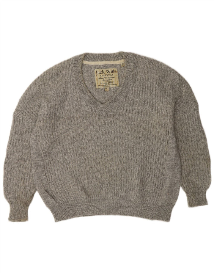 Jack Wills Damen-Pullover mit V-Ausschnitt, Gr. 8, Grau, Polyester