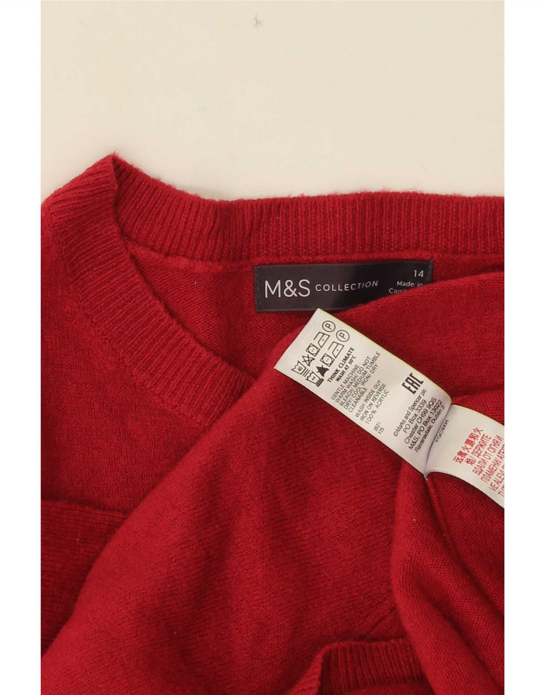 Marks & Spencer Damen-Pullover mit U-Boot-Ausschnitt, UK 14, Mittelrot, Acryl