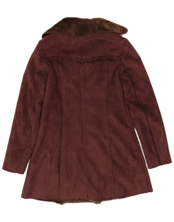 Vintage Damen Sherpa Zweireiher Mantel UK 8 Small Braun