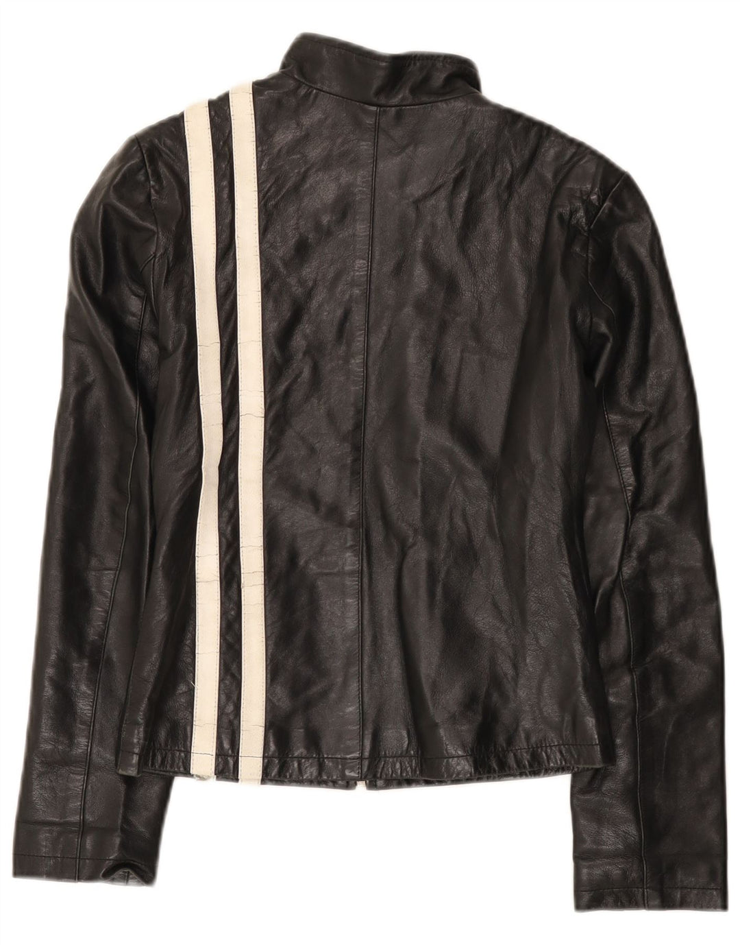 BRIXTON Damen Lederjacke UK 10 Small Schwarzes Colourblock-Leder