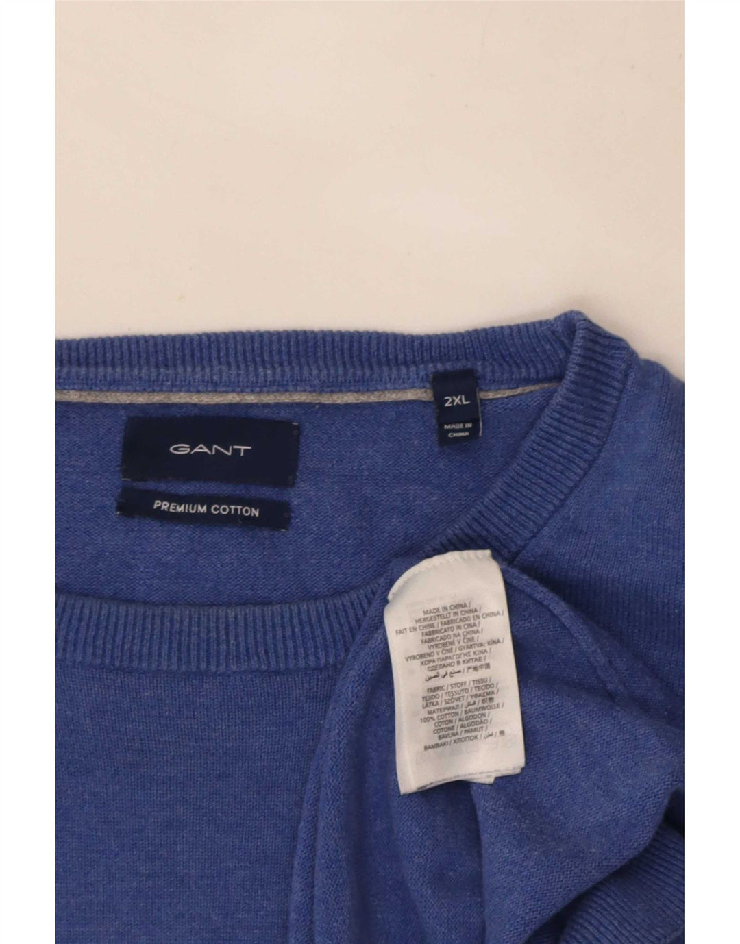 Gant Herren-Pullover mit Rundhalsausschnitt, 2XL, blaue Baumwolle