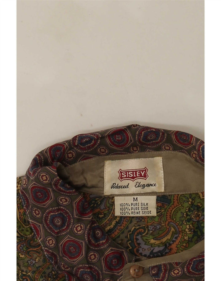 Sisley Herren Kurzarmhemd Mittelbeige Paisley-Seide