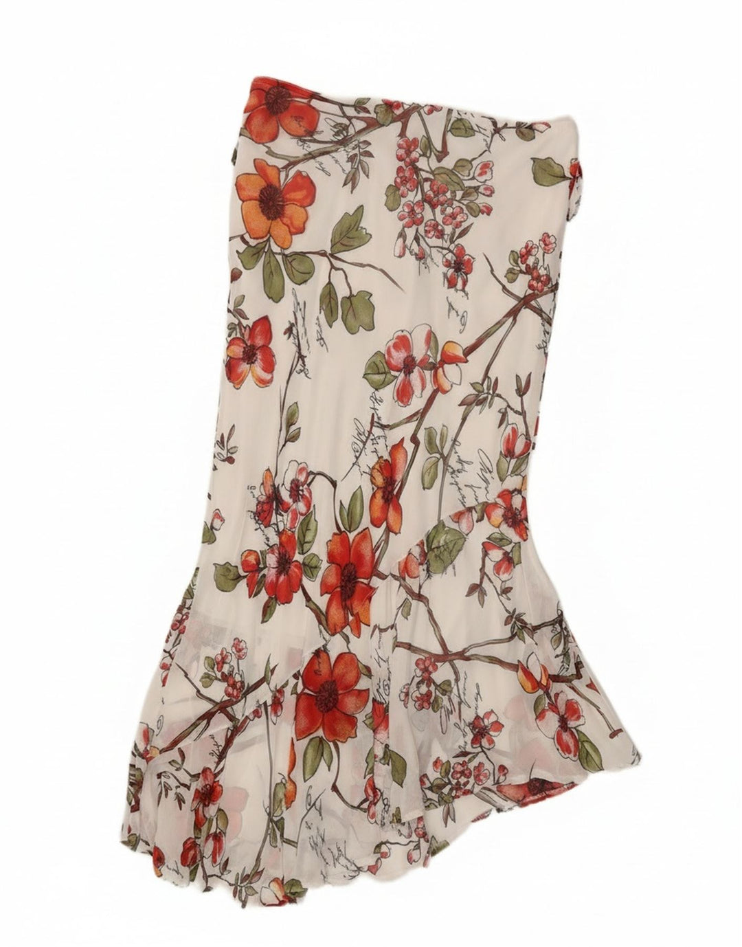 Vintage Damen Asymmetrischer Rock W32 Große weiße Viskose mit Blumenmuster