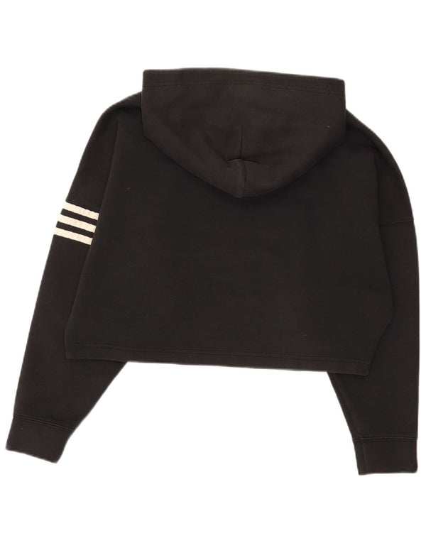 Adidas Damen Crop Oversized Hoodie Pullover UK 6 XS Schwarz Baumwolle