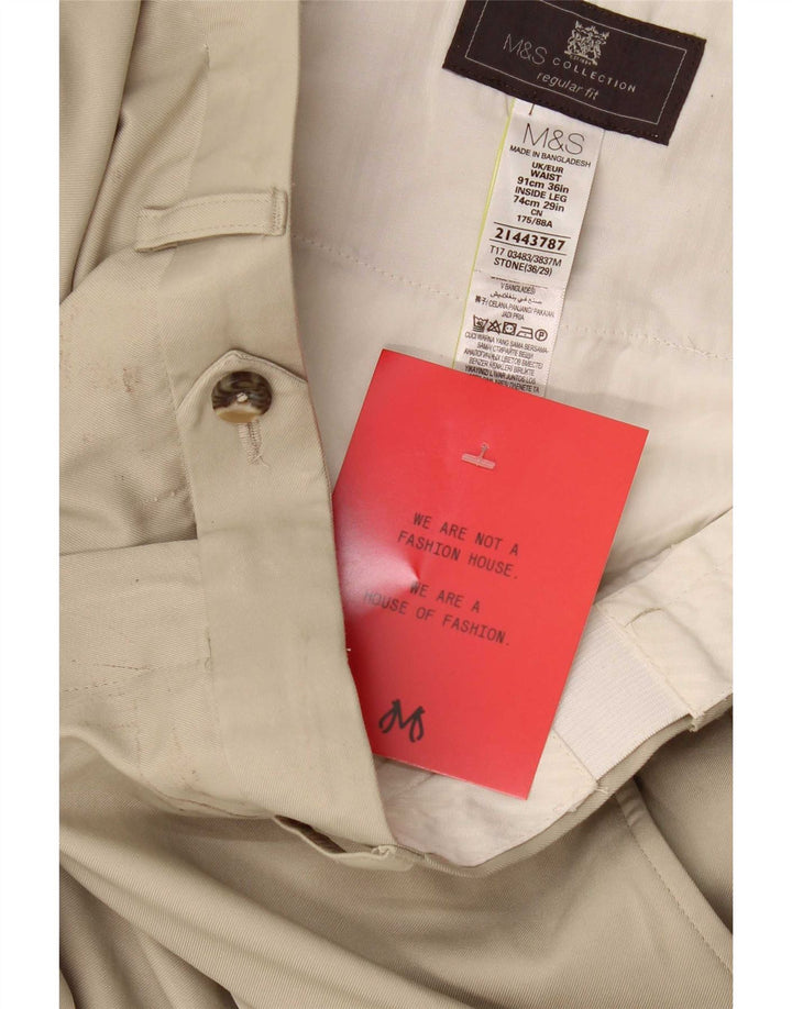 Marks & Spencer Herren-Anzughose in normaler Passform, W36, L29, Beige, Polyester