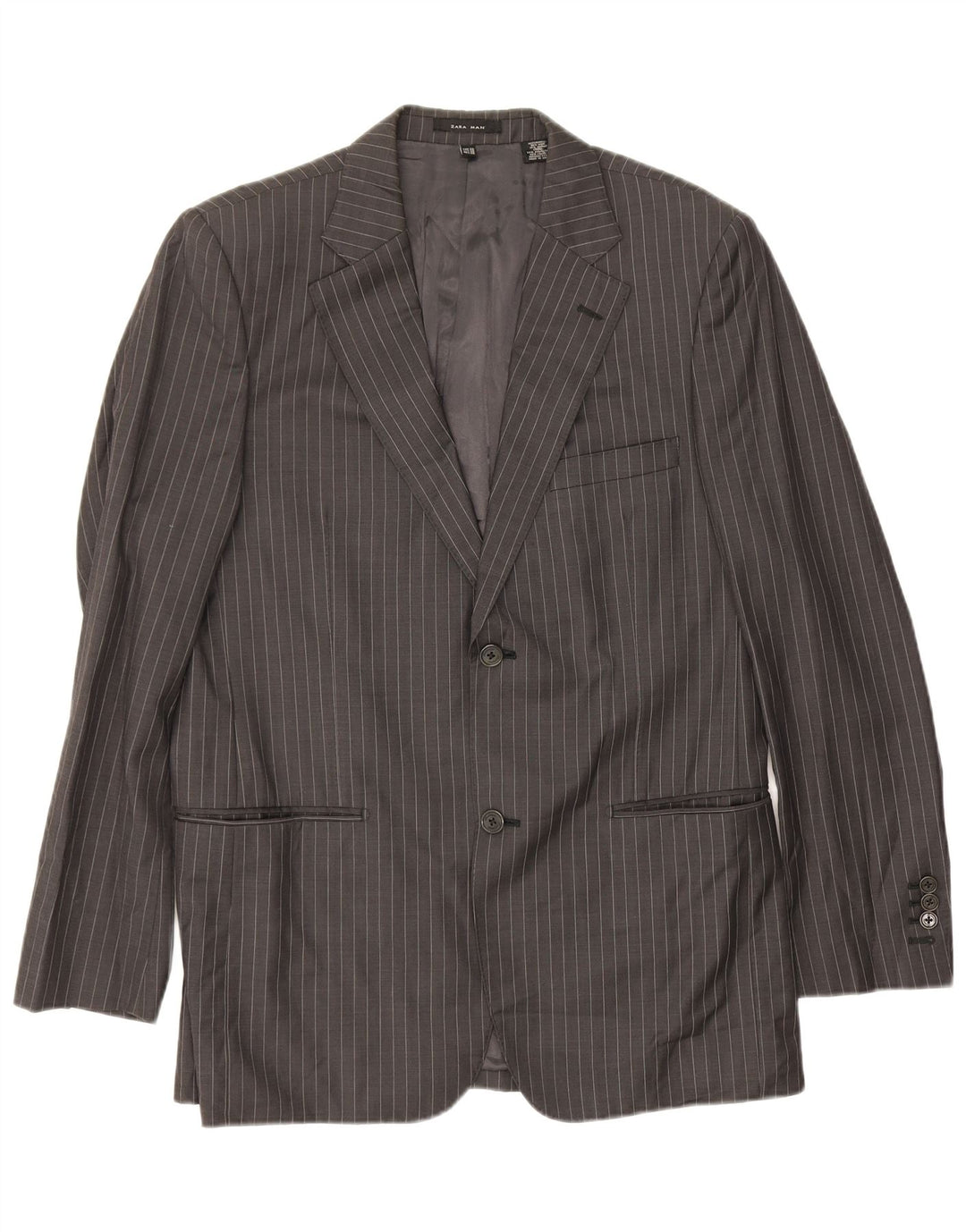 Zara Herren-Blazer mit 2 Knöpfen, EU 48, mittelgraue Nadelstreifenwolle