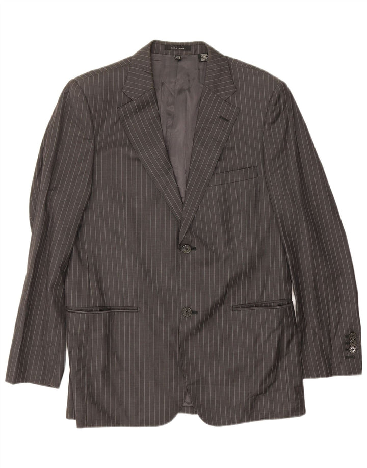 Zara Herren-Blazer mit 2 Knöpfen, EU 48, mittelgraue Nadelstreifenwolle