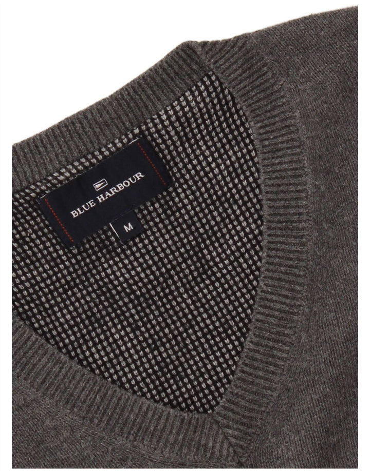 Marks & Spencer Herren-Pullover „Harbor“ aus mittelgrauer Baumwolle mit V-Ausschnitt in Blau