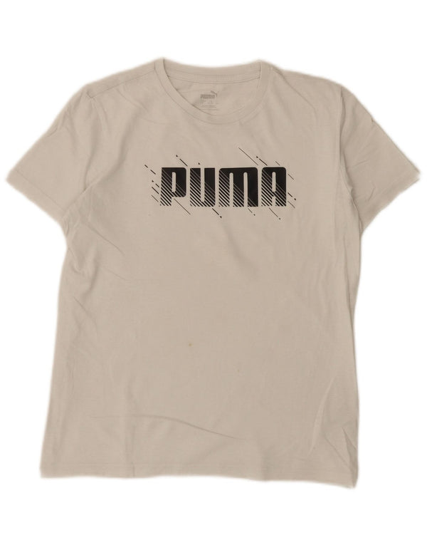 Puma Jungen T-Shirt mit Grafik, 13–14 Jahre, Größe L, weiße Baumwolle