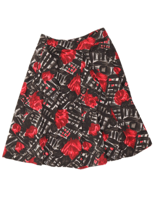 Sportmax Damen Faltenrock in A-Linie, UK 10, Größe S, W28, schwarze Baumwolle mit Blumenmuster
