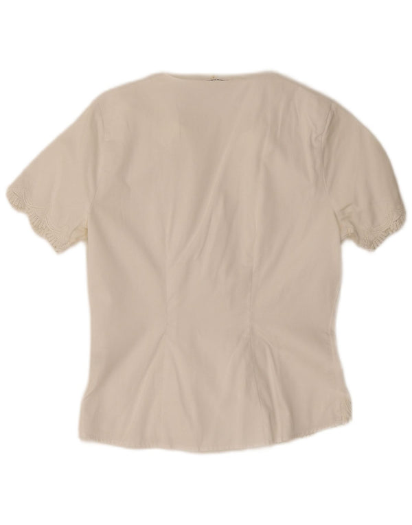 Naracamicee Damen Kurzarm-Hemdbluse UK 10 Small Weiße Baumwolle