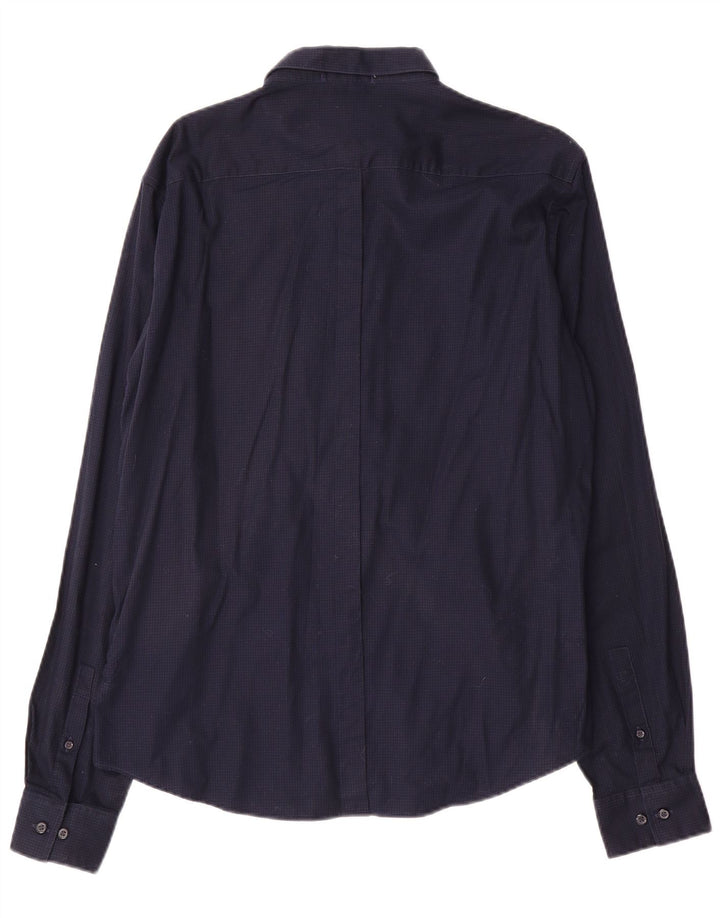 Dkny Herrenhemd, groß, marineblau, Gingham-Baumwolle