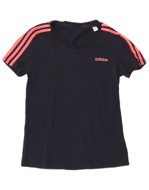 ADIDAS Damen T-Shirt Top UK 12 Medium Marineblau Baumwolle