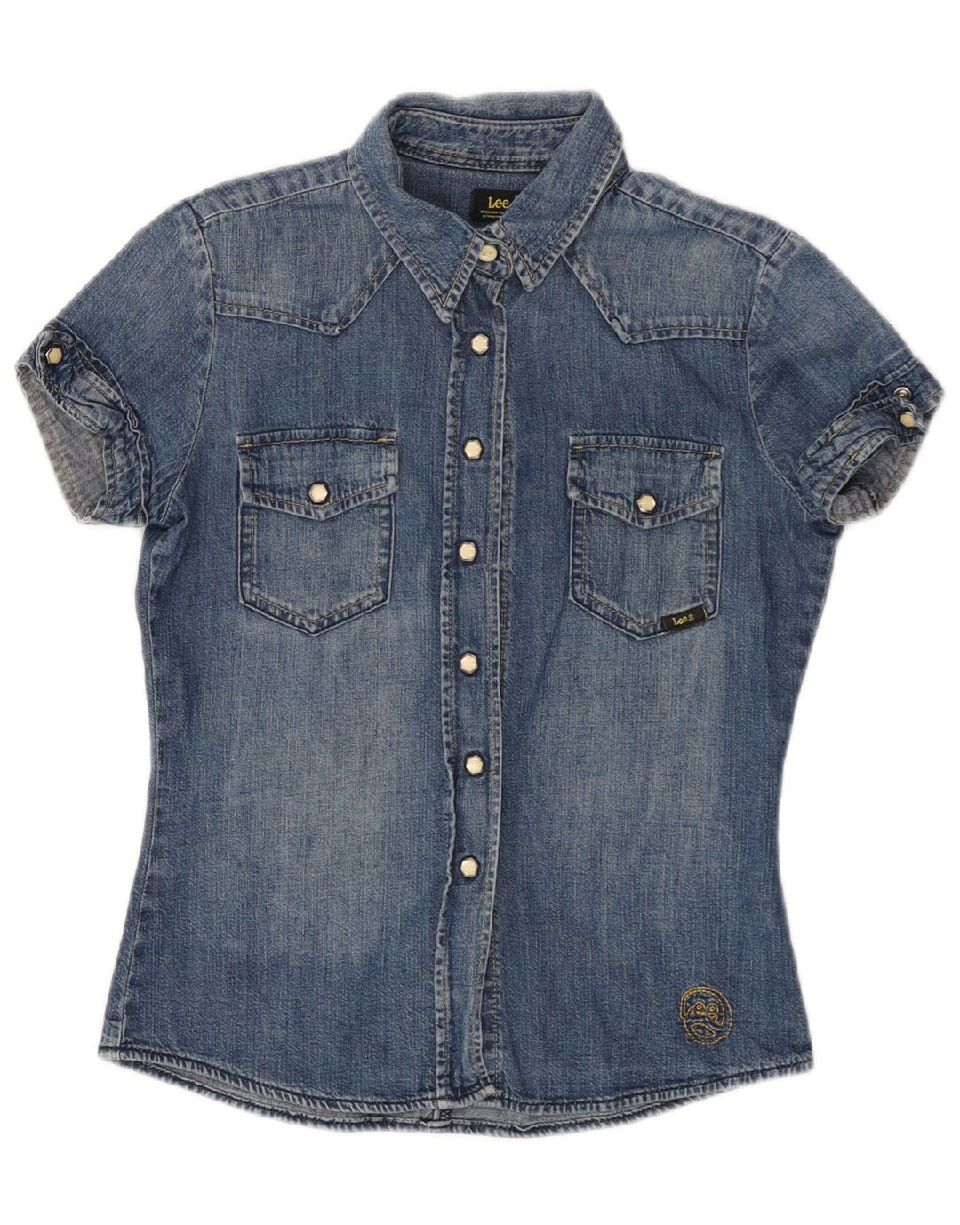 LEE Damen Kurzarm-Jeanshemd UK 10 Small Blau Baumwolle